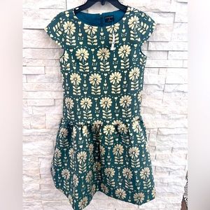 NWT Crewcuts Girls Green/Gold Floral Cap Sleeve Holiday Party Dress!